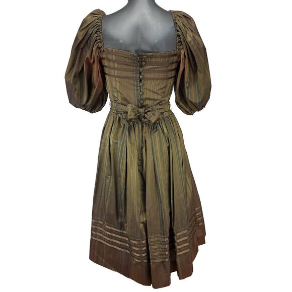 ALBERT NIPON VTG 70's Balloon Sleeves Chocolat Brown Green Taffeta Tent Dress S‎ - Picture 3 of 12